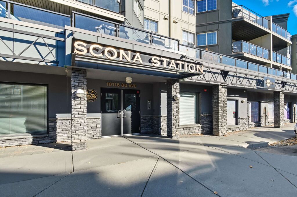 Scona Station condo for sale in Ritchie Edmonton with 500 sq ft patio.