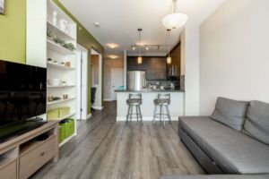 Living room with new laminate flooring at The Ion Ambleside